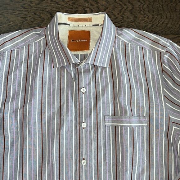 Amazing Men’s Purple stripe Party Tommy Bahama summer shirt button down collar L - Picture 1 of 6